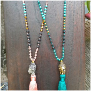 buddha head tassels necklaces larva stone bead bali wholesale 50 pieces shipping free